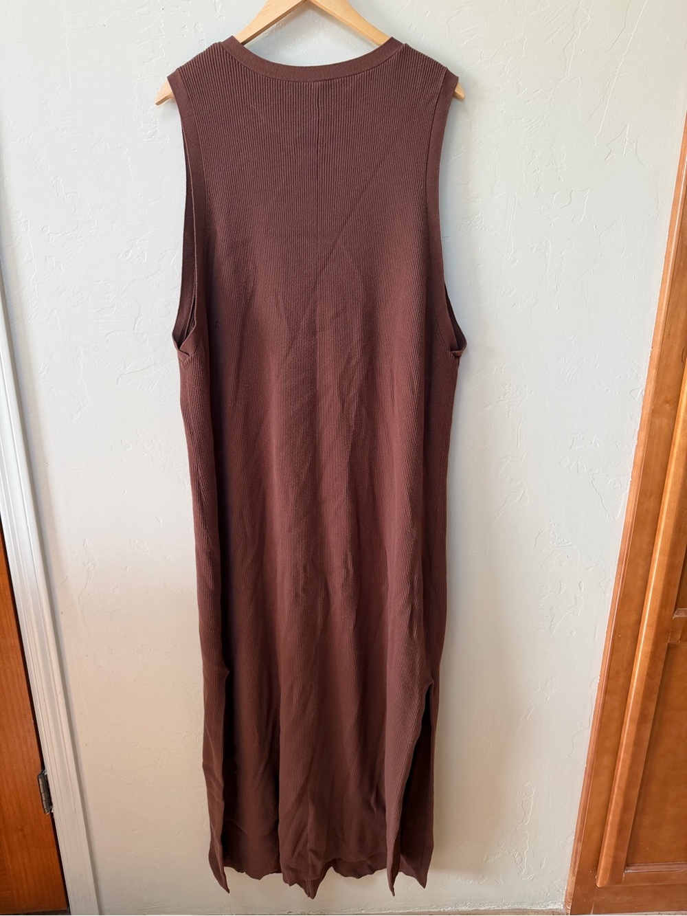 Daily Practice Anthropologie Brown Ribbed Knit Vest Maxi Dress Side Slit Sz 3X - Picture 4 of 6